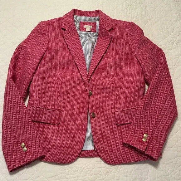 J. Crew Pink Herringbone Wool-Blend Fully Lined Women’s Blazer Size 6 - Picture 1 of 14
